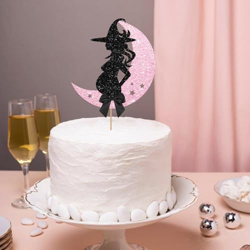 Pink & Black Witch Cake Topper Baby Shower Celebration Decoration