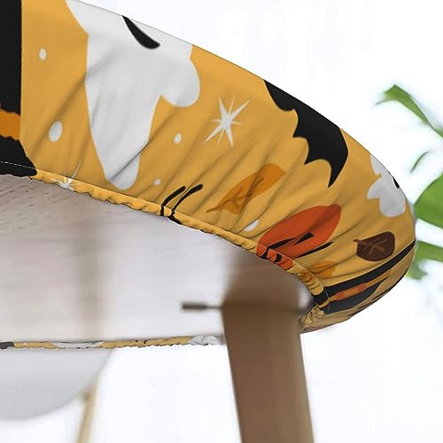 Halloween Ghost Pumpkin Round Fitted Waterproof Tablecloth - 44 Inch Elastic Edged for Indoor Outdoor Use
