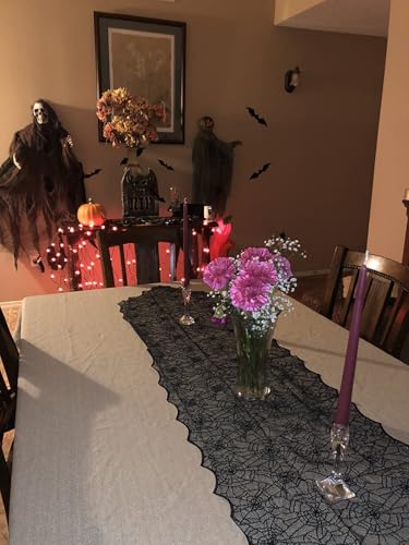 Halloween Black Lace Spider Web Table Runner - 18x72 Inch for Party Decor (Variation of THIS listing Spider Web 02)