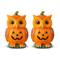 Halloween Pumpkin Owl Resin Decorations Set of 2 - Jack-O'-Lantern Variations