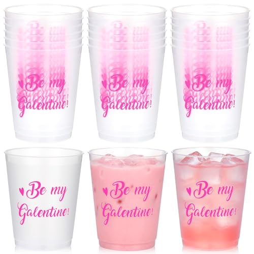 16 Pack Pink Heart Galentine's Day Plastic Cups - 16oz Celebration Drinkware