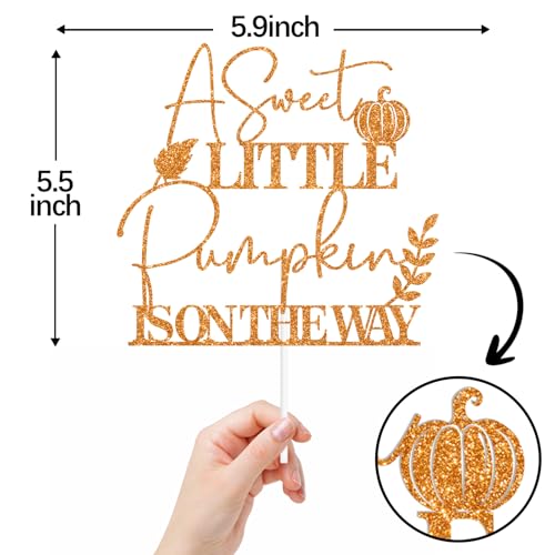 Fall Baby Shower Cake Topper - Orange Glitter Pumpkin & Leaves Decor