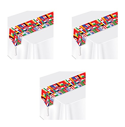 3 Piece Multicolored International Flag Table Runner Set - 11 x 6 Feet