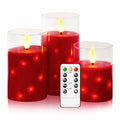 Nimiko Red Flameless Candles Set of 3 Glass Wax LED Candle with Flickering Flame