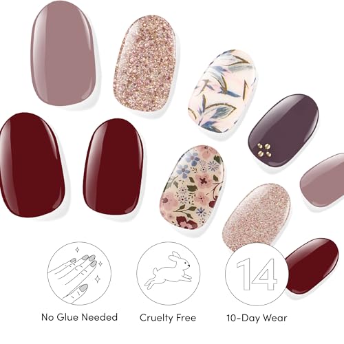 Fall Florals Collection Nail Strips Bundle - Glossy Gel Stickers, 2 Sets - UV Free & Chip Resistant