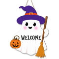 Halloween Ghost Door Wreath Hanger Sign with Welcome - White Ghost Variation