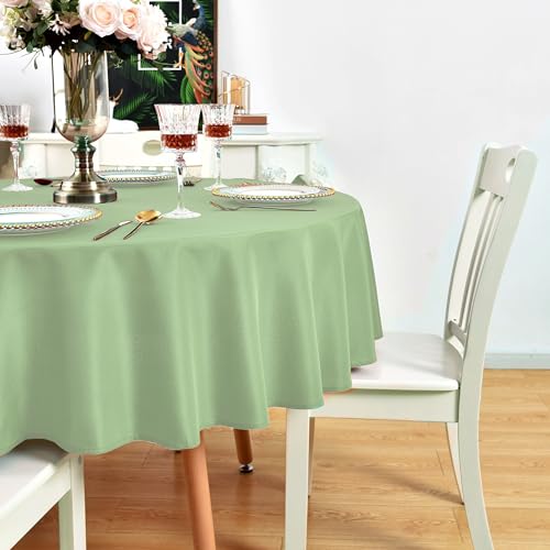 Sage Green Waterproof Round Tablecloth 90 Inch - Washable & Stain-Resistant