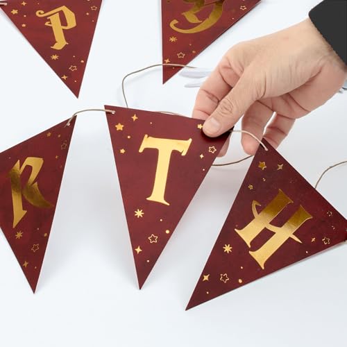 Happy Birthday Banner Set - Burgundy & Gold Wizard Theme Party Decorations