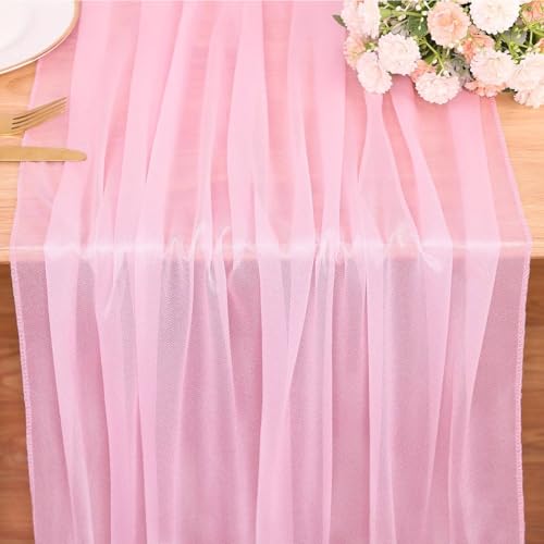 Blushing Pink Chiffon Table Runners 30x120 Inches - 4 Pcs, Spring Boho Rustic Wedding Decor