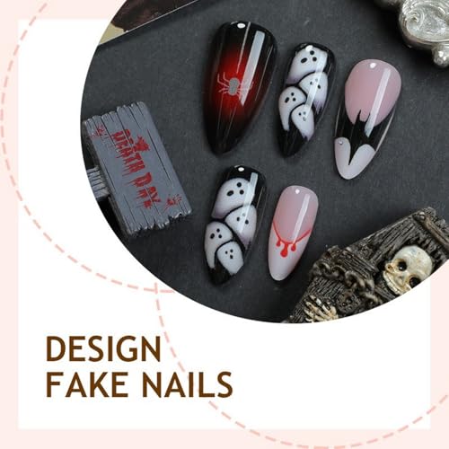 Halloween Short Almond Fake Nails with Blood Drip Bat & Ghost Designs - Style 30