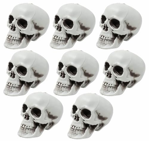 Mini Skulls Halloween Decor Set - 8 Realistic Plastic Skeletons for Crafts & Outdoor Halloween Decorations