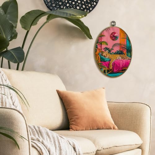 Pink Leopard Wall Art - Retro Botanical Canvas Prints 11x8.5 Inches
