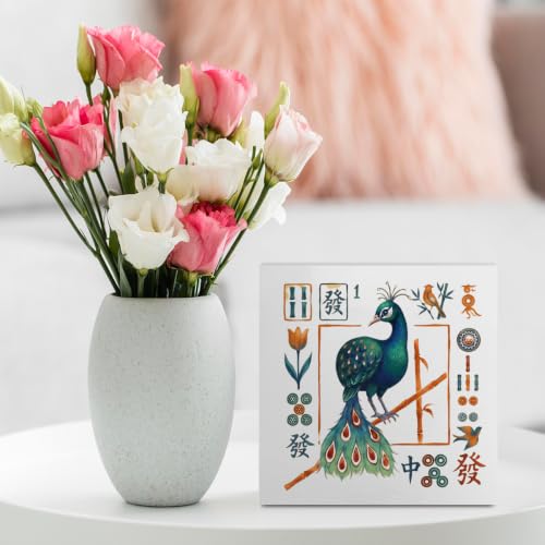 Wooden Bird Mahjong Desk Sign - White 1479, Rustic Table Decoration