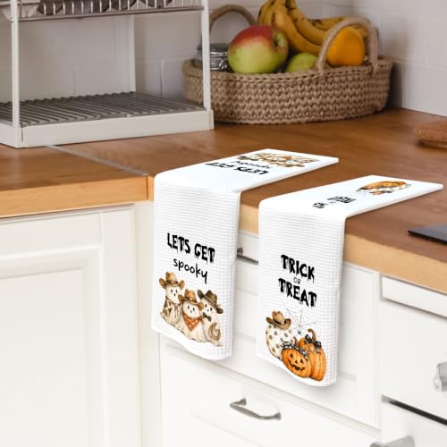 Spooky Halloween Ghost Pumpkin Kitchen Towels Set of 2 16x24 - Dorm Decor