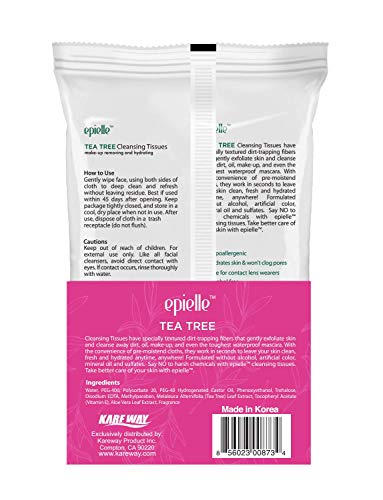 Tea Tree Makeup Remover Wipes - Gentle Facial Cleansing Towelettes, 60 Count