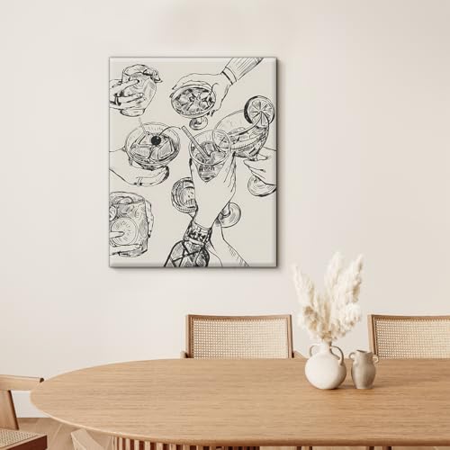 Minimalist Kitchen Wall Art - Cheers Friends Clinking Poster Print - 8x10 Inches