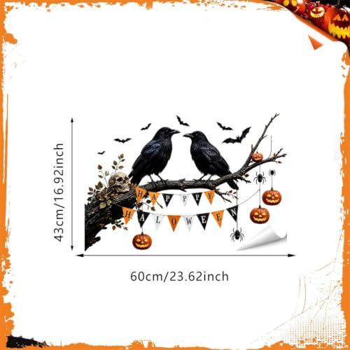Halloween Crow Window Clings - Pumpkin & Whimsical Fall Decals for Glass