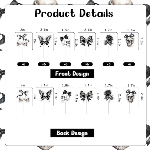 Gothic Birthday Cake Decorations Set – Skull, Black Bow & Skeleton Toppers for Halloween & Gothic Parties
