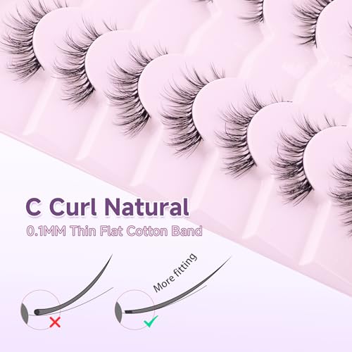 EVENTILL Cat Eye 15MM Wispy False Eyelashes - Natural 3D Volume, Thin Band, Reusable