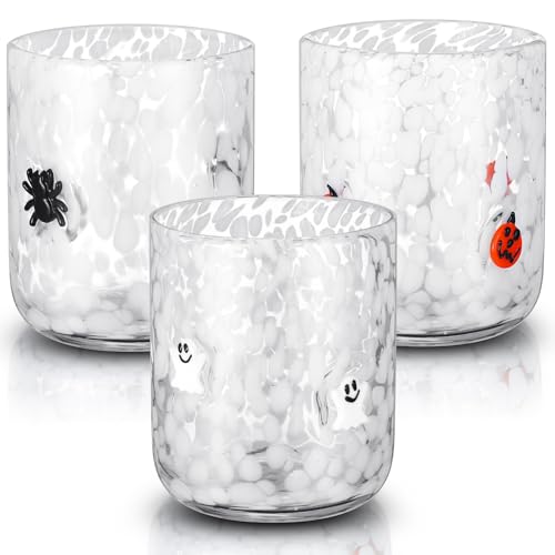 Halloween Icon Glass Cups Set - Ghost Pumpkin Spider 14 oz Drinkware