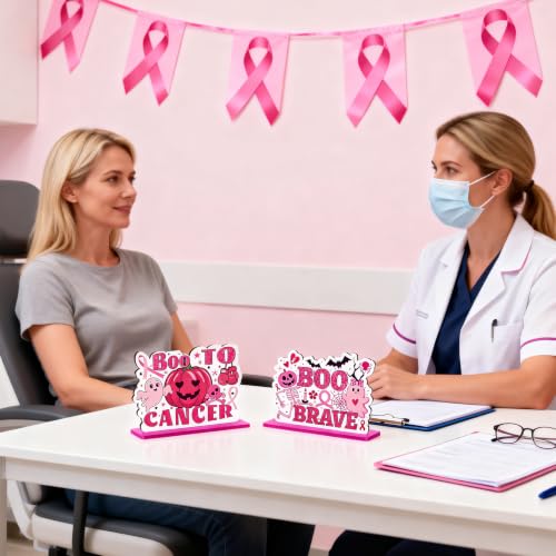 Pink Breast Cancer Awareness Halloween Wooden Table Decorations - 6 Pcs