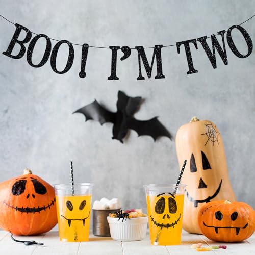 Halloween Second Birthday Banner - Boo I'm Two Spooky Party Decorations