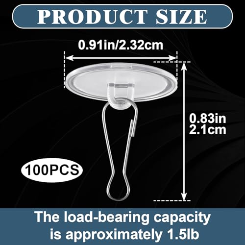 Clear Self-Adhesive Ceiling Hooks 100 Pack Damage-Free Hangings for Decorations