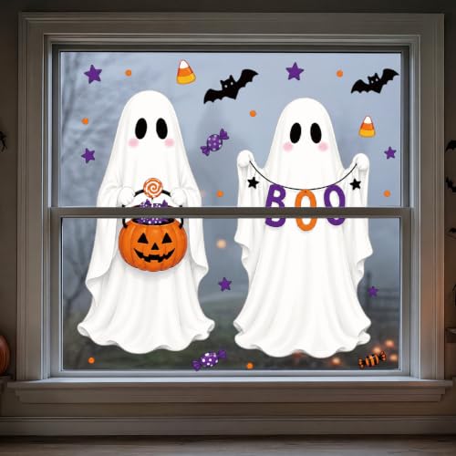 Ghost Halloween Static Window Clings - Reusable Indoor Decorations, 9 Pcs