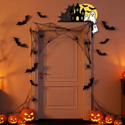 Halloween Door Frame Topper Set - Haunted House Wall Art, 4 Designs, Multicolor