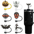 Vintage Halloween Sparkly Straw Toppers - Spooky Cup Accessories, 6 Designs