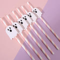 Pink Halloween Ghost Paper Straws - 12 Pack Cute Party Supplies