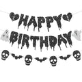 Halloween Birthday Banner Heart Ghost Skull Glitter Party Decorations - Pre-Strung
