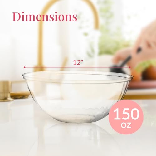 4 Pack Clear Plastic Serving Bowls - 150 Oz Large Round Punch Bowls for Parties & Events