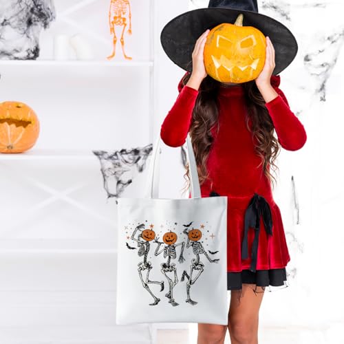 Halloween Tote Bag Threeskeleton Ghost Canvas Reusable Candy Bag - Kids Gift