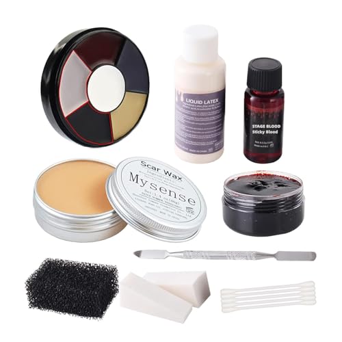 SFX Makeup Kit with Liquid Latex, Scar Wax, Face & Body Paint, Blood & Tools - Set D