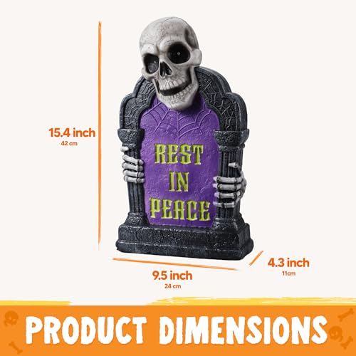 Halloween Graveyard Tombstone Decoration with Glowing Skeleton, 16.5 Inch Outdoor LED Yard Prop
