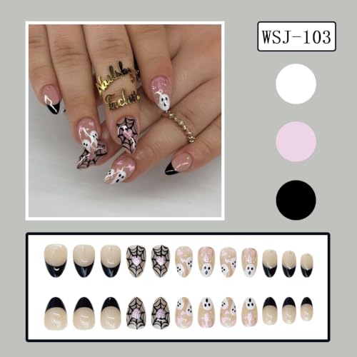 Halloween Press On Nails Black French Tip Short Almond - Style 31