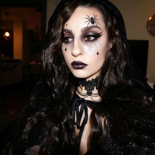 3PCS Halloween Face Gems Set - Spider Web Rhinestones for Women with Red, White, Black Variations
