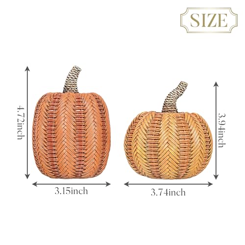 Medium Fall Pumpkin Decorations Set - 2 Resin Pumpkins for Autumn Home Decor