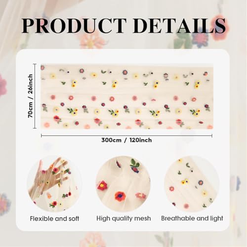 6PCS Champagne Embroidery Daisy Gauze Table Runner 28x120 Inch - Elegant Home Decor
