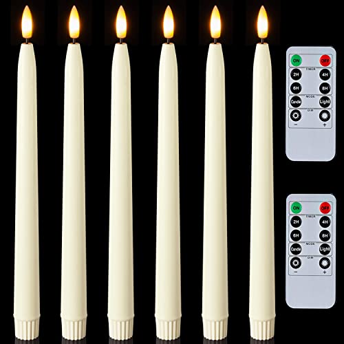 Ivory 11-Inch Flameless Waxy Taper Candles with Remote Timer & Flickering Flame Set
