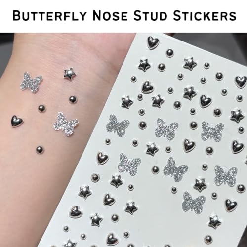 NOOEPC Face Gems Stickers - Silver Butterfly 2 Self-Adhesive Rhinestones for Makeup & Festivals