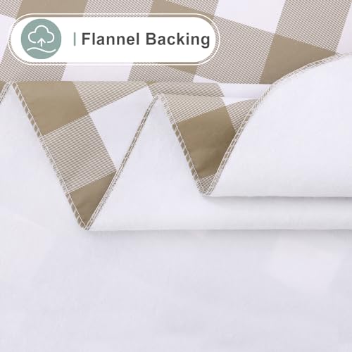 Waterproof Vinyl Rectangular Tablecloth - Flannel Backed, 120x60 Inches, Khaki & White