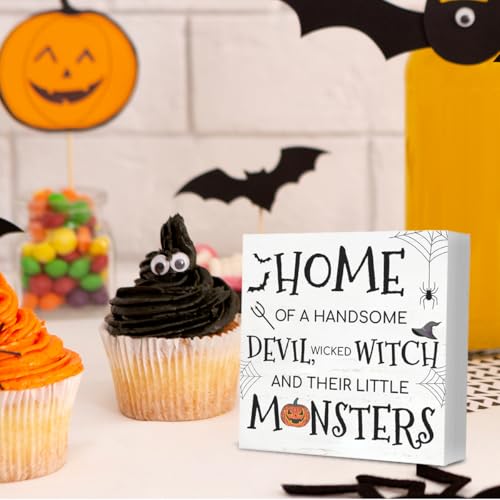 Halloween Wooden Sign - Devil & Witch Holiday Decor for Home & Desk - Variation H13