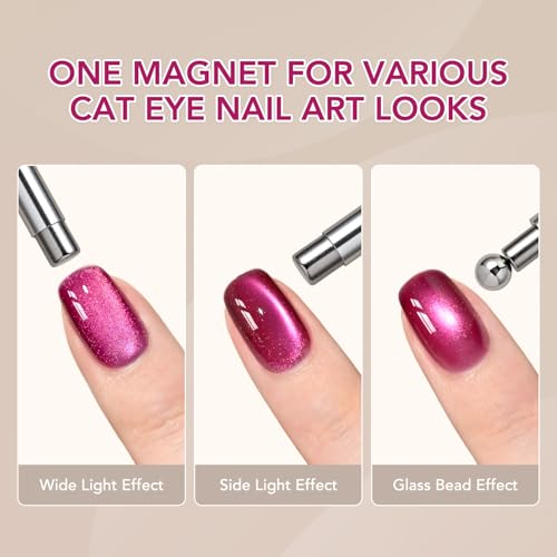 GAOY 3-in-1 Cat Eye Nail Magnet Set - Silver, Cylindrical & Ball Tips
