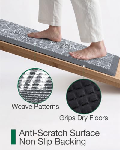 LUMI Anti-Fatigue Kitchen Floor Mat - Leaf Grey, 40 x 20 Inches, Extra Thick Cushioned
