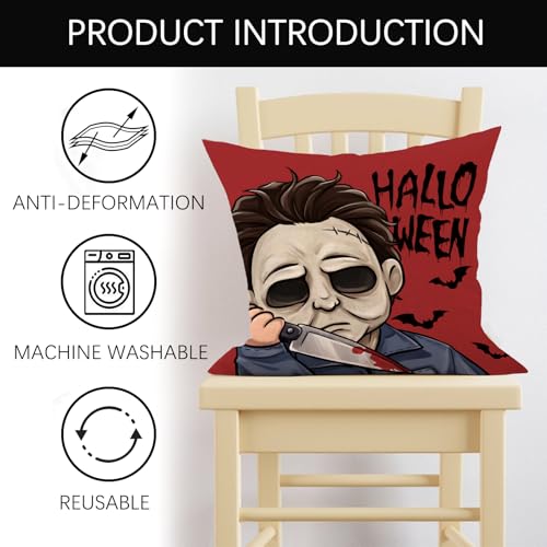 Halloween Horror Movie Characters Decorative Throw Pillow Covers - 18x18 Pack of 4