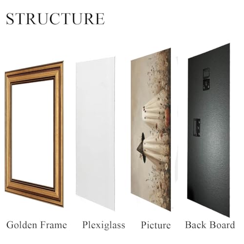 Halloween Wall Art Canvas - Gold Framed Ghost Decor, 12x9.5 Inches - Multi C