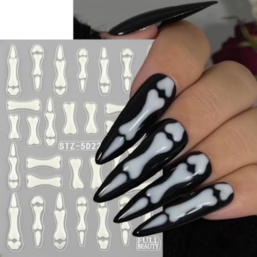 Halloween Skeleton Bone Nail Art Stickers - 2 Style Self-Adhesive Gothic Decals