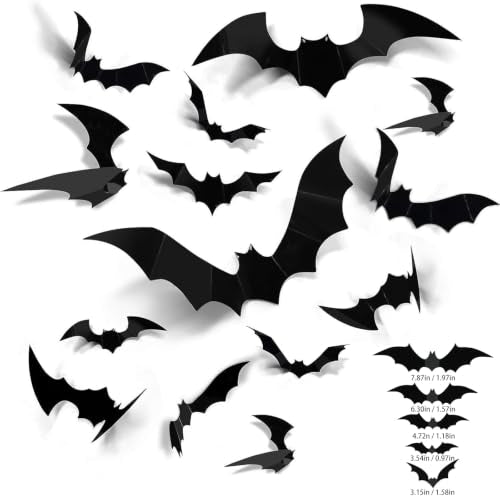 Halloween 3D Bat Wall Decor Set - 140 PVC Flying Bat Cutouts for Haunted House & Party